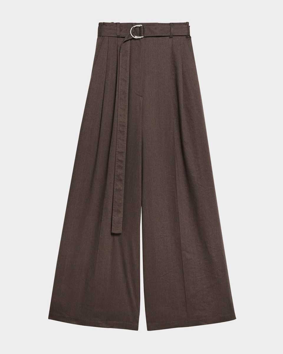 Wide Double-Pleat Trousers with Belt